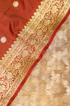 Elegant Dyeable Banarasi Pure Tissue Silk Suit With Brown Handloom Banarasi Pure Katan Silk Booti Design Dupatta - Luxurion World