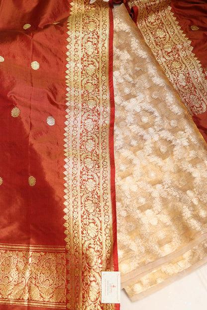 IS4B125122601 Dyeable Banarasi Pure Tissue Silk Suit With Brown Handloom Banarasi Pure Katan Silk Booti Design Dupatta - Luxurion World
