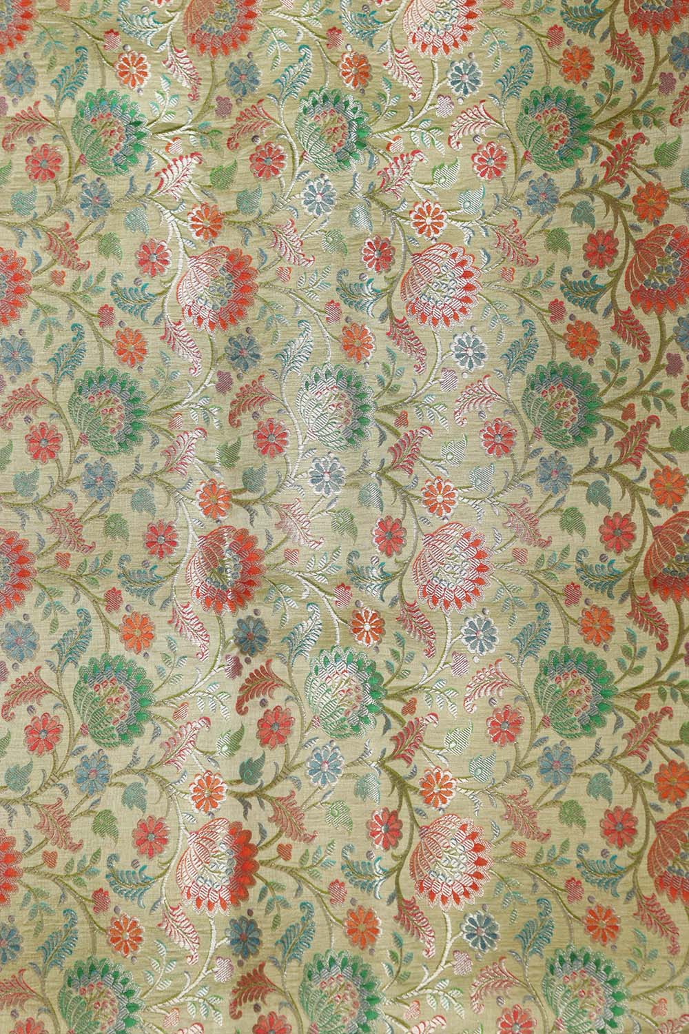 Multicolor Banarasi Pure Silk Suit With Blue Banarasi Handloom Pure Katan Silk Dupatta - Luxurion World