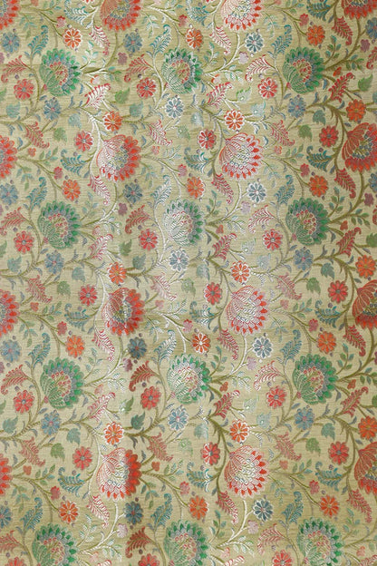 IS4B125122602 Multicolor Banarasi Pure Silk Suit With Blue Banarasi Handloom Pure Katan Silk Dupatta - Luxurion World