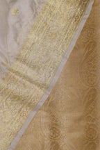 Golden Banarasi Silk Soft Brocade Flower Design Suit With White Handloom Banarasi Pure Katan Silk Dupatta - Luxurion World