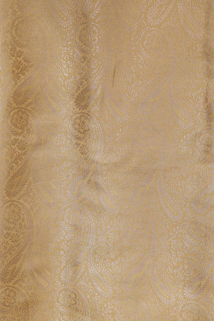 Golden Banarasi Silk Soft Brocade Flower Design Suit With White Handloom Banarasi Pure Katan Silk Dupatta