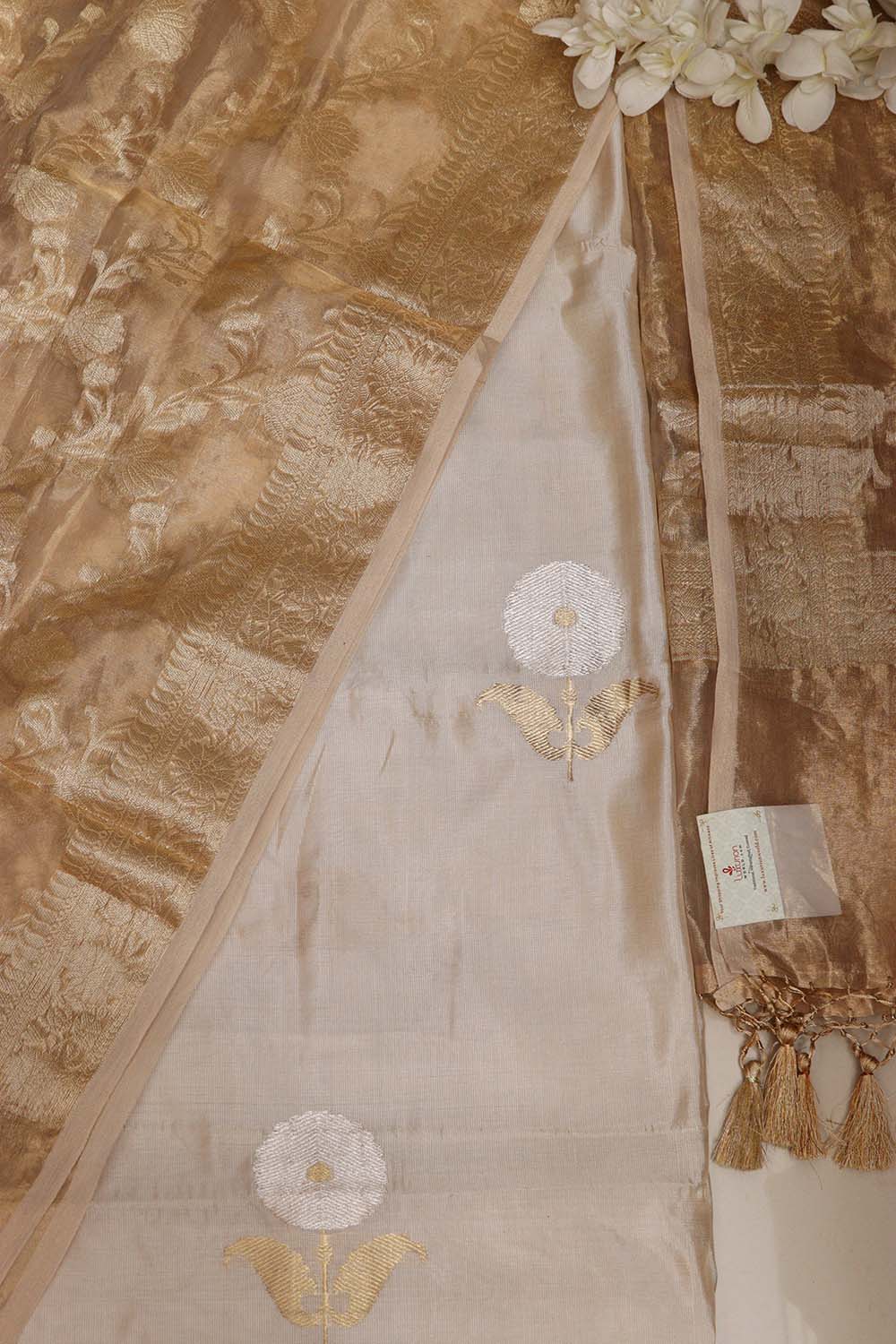 Stunning Dyeable Handloom Banarasi Tissue Katan Silk Suit With Dyeable Banarasi Handloom Pure Tissue Silk Flower Design Dupatta