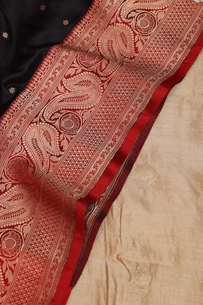 Pastel Banarasi Handloom Chiniya Silk Suit With Black Handloom Banarasi Pure Katan Silk Dupatta