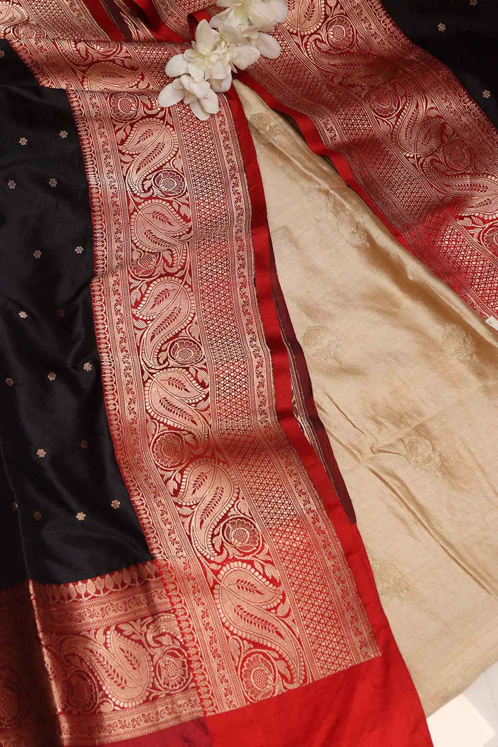 Pastel Banarasi Handloom Chiniya Silk Suit With Black Handloom Banarasi Pure Katan Silk Dupatta