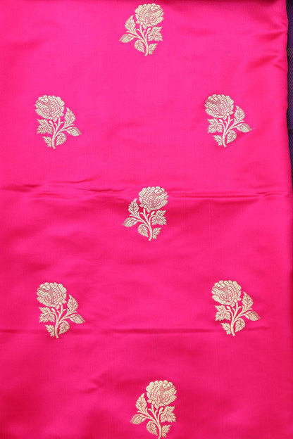 Pink Handloom Banarasi Silk Flower Design Suit With Purple Paithani Silk Flower & Peacock Design Dupatta