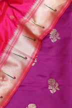 Purple Handloom Banarasi Silk Flower Design Suit With Pink Paithani Silk Flower & Peacock Design Dupatta - Luxurion World
