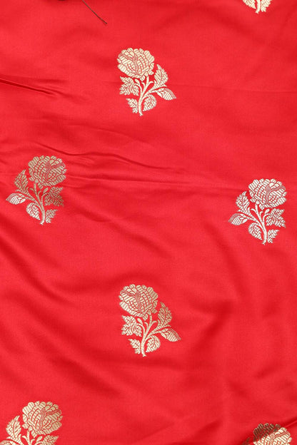 Red Handloom Banarasi Silk Flower Design Suit With Green Paithani Silk Bird & Floral Design Dupatta