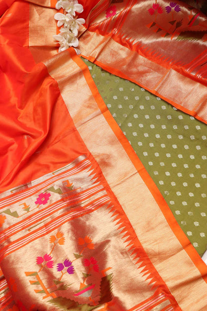 Green Banarasi Silk Small Booti Design Suit With Green Paithani Silk Flower & Peacock Design Dupatta