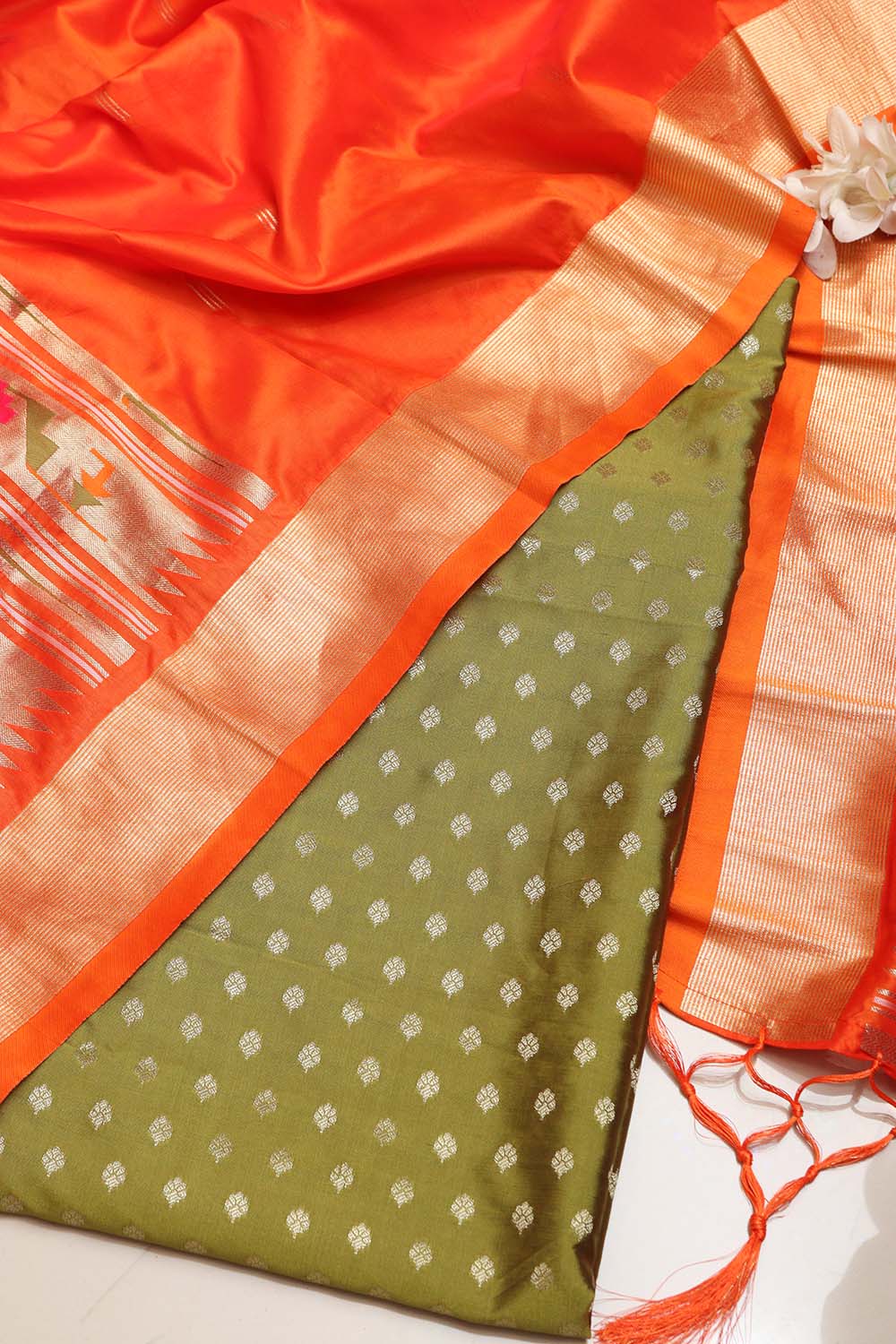 Green Banarasi Silk Small Booti Design Suit With Green Paithani Silk Flower & Peacock Design Dupatta - Luxurion World