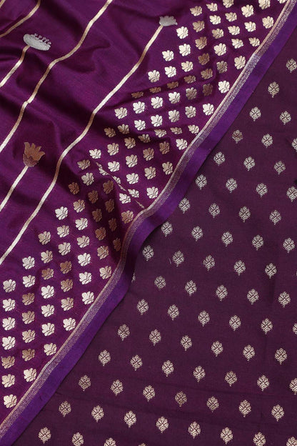 Elegant Purple Banarasi Silk Small Booti Design Suit With Purple Banarasi Silk Dupatta - Luxurion World