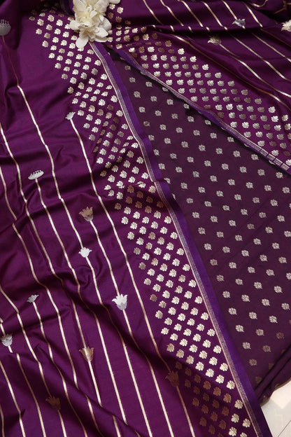 Elegant Purple Banarasi Silk Small Booti Design Suit With Purple Banarasi Silk Dupatta - Luxurion World