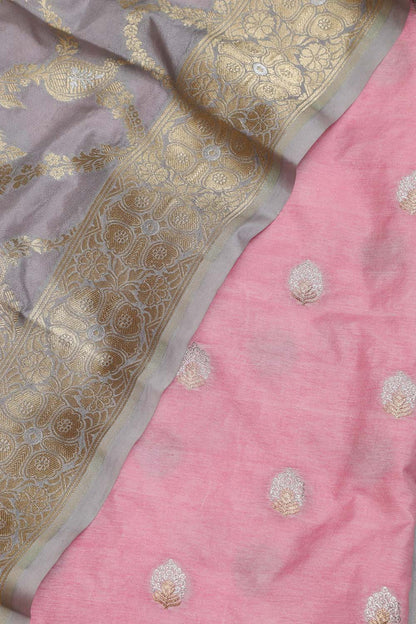IS4B125122901 Pink Banarasi Silk Suit With Grey Banarasi Silk Dupatta