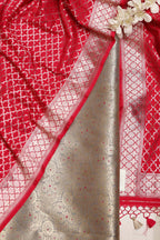 Grey Banarasi Silk Brocade Meenakari Suit With Red Banarasi Silk Dupatta - Luxurion World