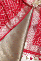Grey Banarasi Silk Brocade Meenakari Suit With Red Banarasi Silk Dupatta - Luxurion World