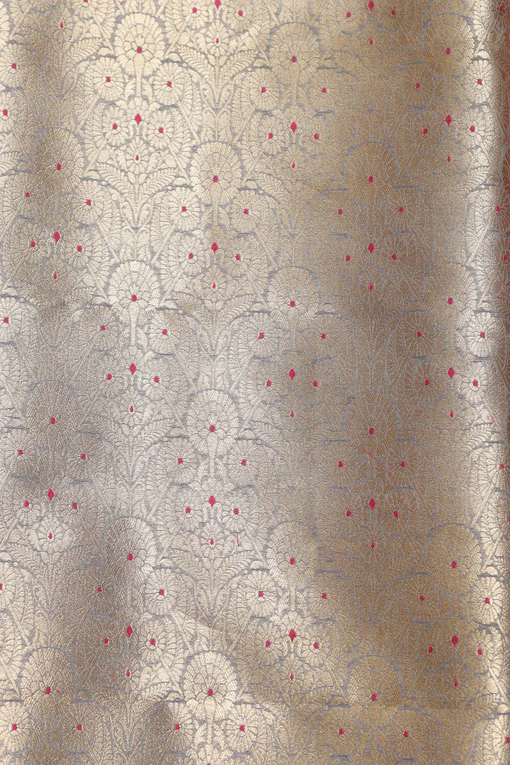 Grey Banarasi Silk Brocade Meenakari Suit With Red Banarasi Silk Dupatta