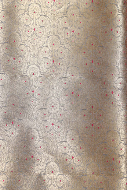 Grey Banarasi Silk Brocade Meenakari Suit With Red Banarasi Silk Dupatta