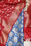 Blue Banarasi Silk Suit With Red Banarasi Cotton Silk Dupatta - Luxurion World