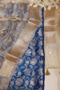 Blue Banarasi Pure Katan Silk Sona Roopa Flower Design Suit With Dyeable Banarasi Tissue Silk Dupatta - Luxurion World