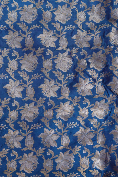 Blue Banarasi Pure Katan Silk Sona Roopa Flower Design Suit With Dyeable Banarasi Tissue Silk Dupatta