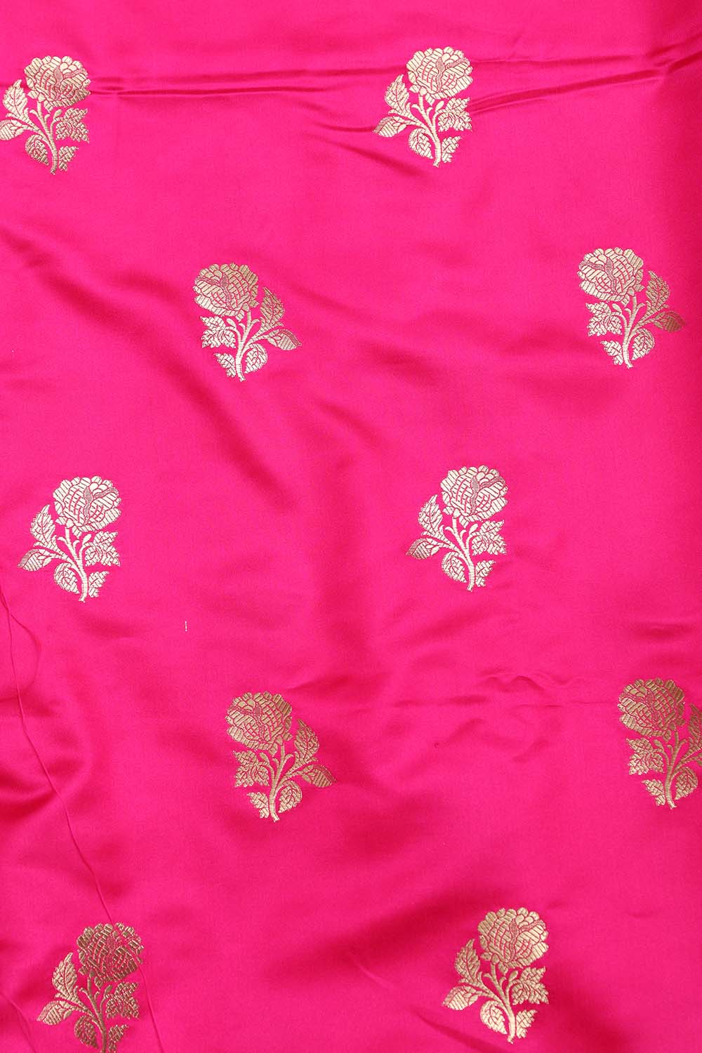 Pink Handloom Banarasi Silk Flower Design Suit With Orange Banarasi Silk Stripe Design Dupatta