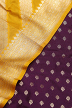 Purple Banarasi Silk Small Booti Design Suit With Yellow Banarasi Silk Stripe Design Dupatta - Luxurion World