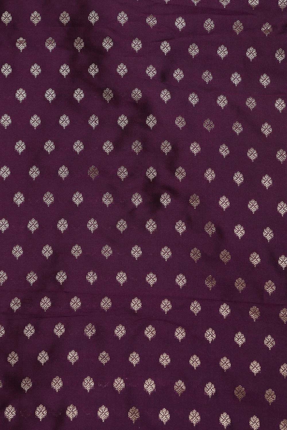 Purple Banarasi Silk Small Booti Design Suit With Yellow Banarasi Silk Stripe Design Dupatta - Luxurion World