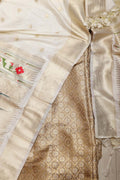 Green Handloom Banarasi Silk Brocade Sona Roopa Flower Design Suit With White Paithani Silk Pichwai Cow Design Dupatta - Luxurion World