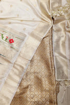 Green Handloom Banarasi Silk Brocade Sona Roopa Flower Design Suit With White Paithani Silk Pichwai Cow Design Dupatta - Luxurion World