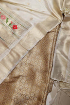 Green Handloom Banarasi Silk Brocade Sona Roopa Flower Design Suit With White Paithani Silk Pichwai Cow Design Dupatta - Luxurion World