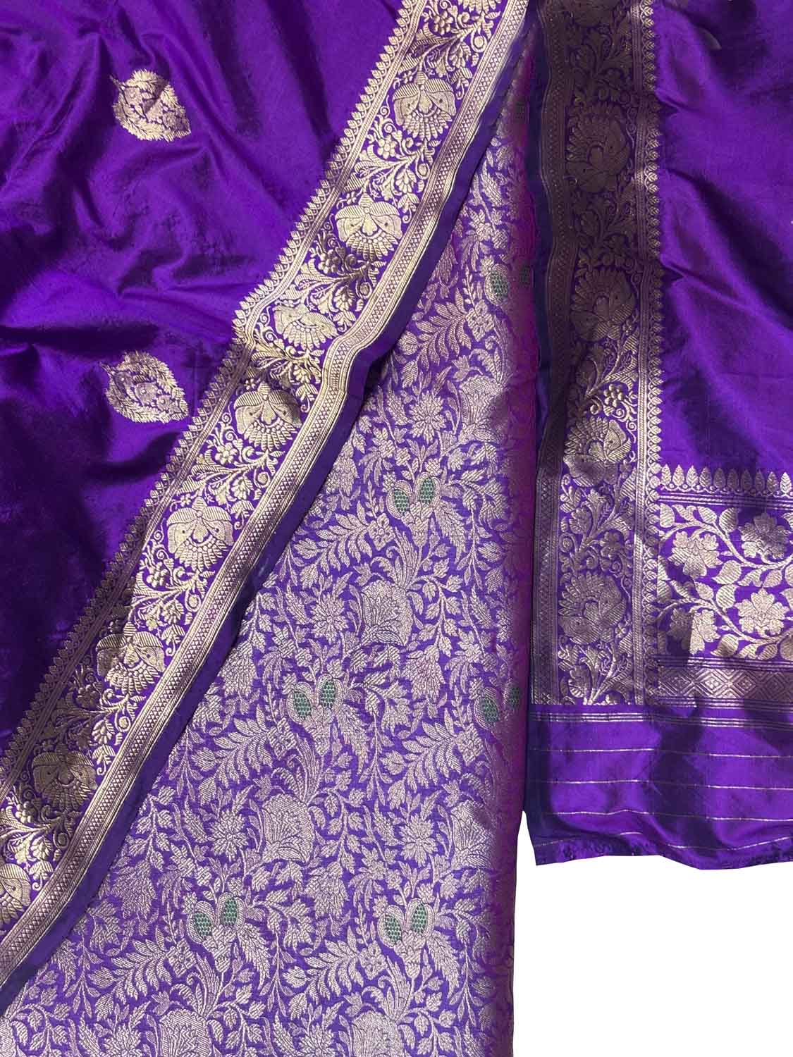 Purple Pure Silk Banarasi Suit With Katan Silk Dupatta - Luxurion World