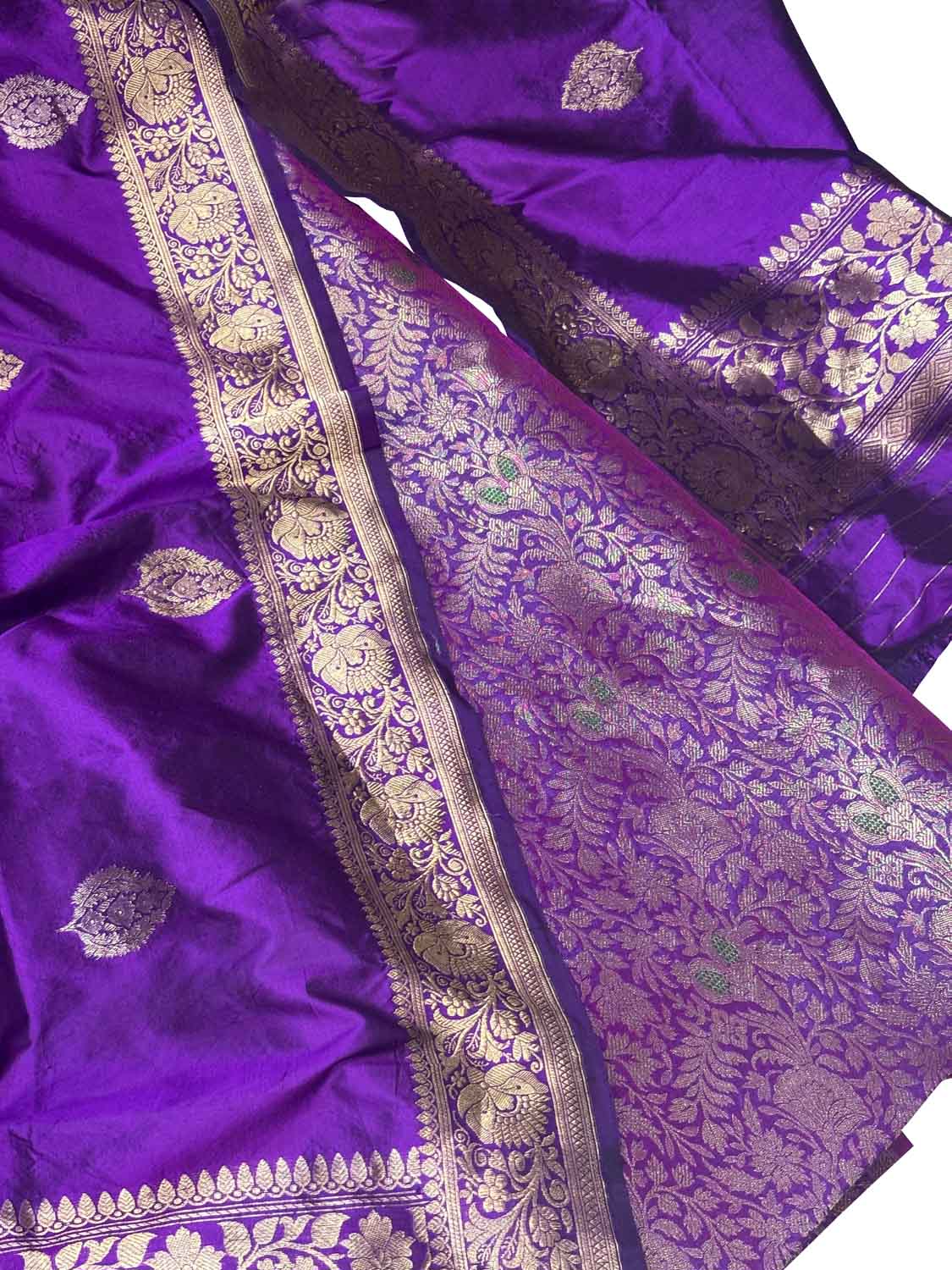 Purple Pure Silk Banarasi Suit With Katan Silk Dupatta - Luxurion World