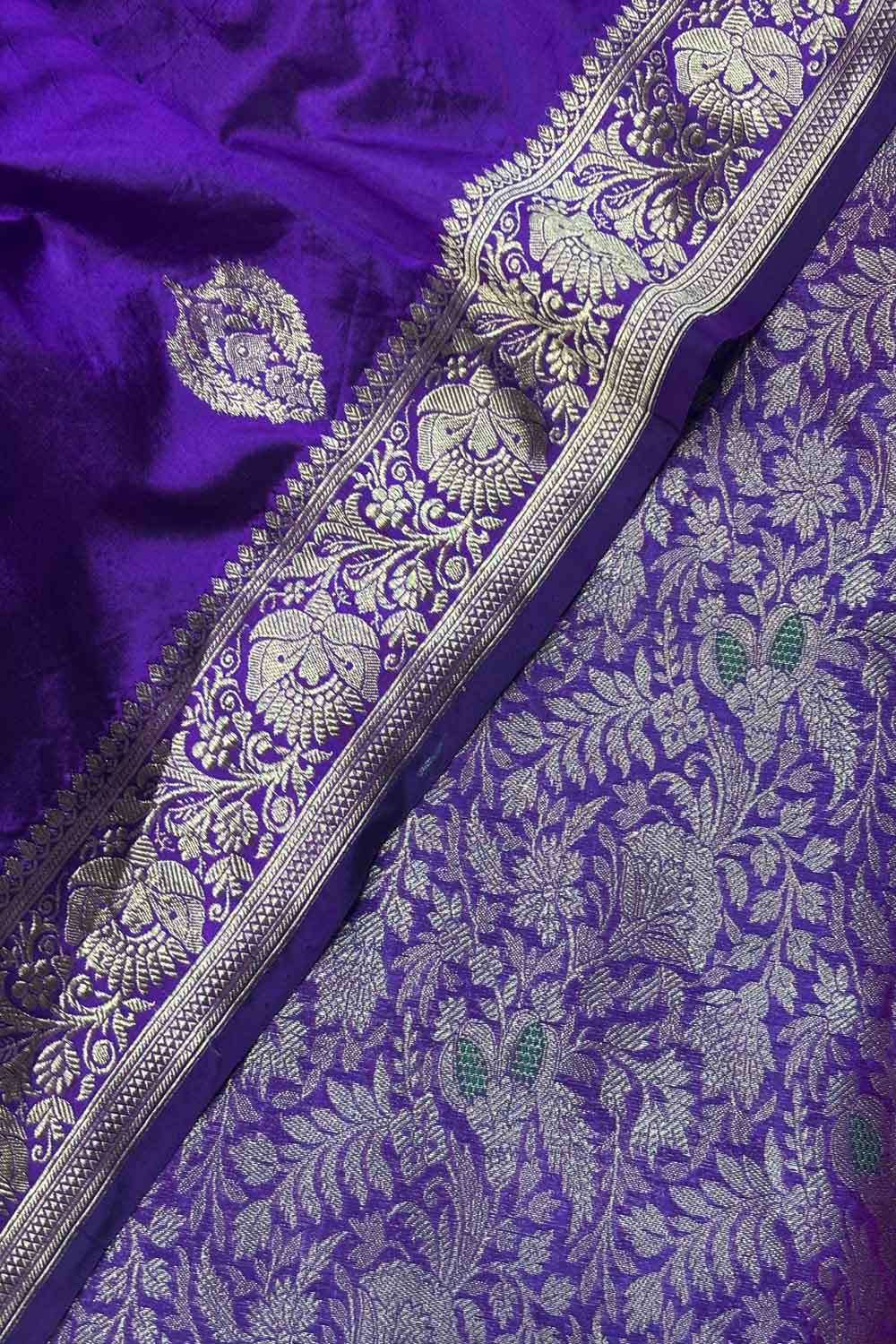 Purple Pure Silk Banarasi Suit With Katan Silk Dupatta - Luxurion World