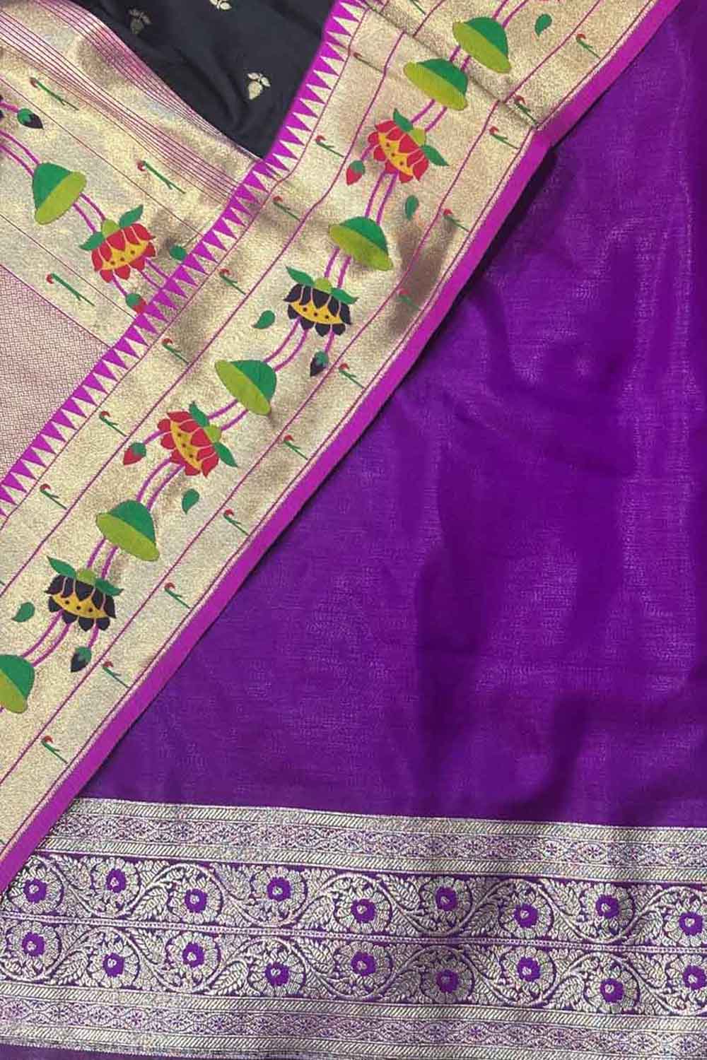 Purple Banarasi Suit With Black Paithani Silk Dupatta - Luxurion World