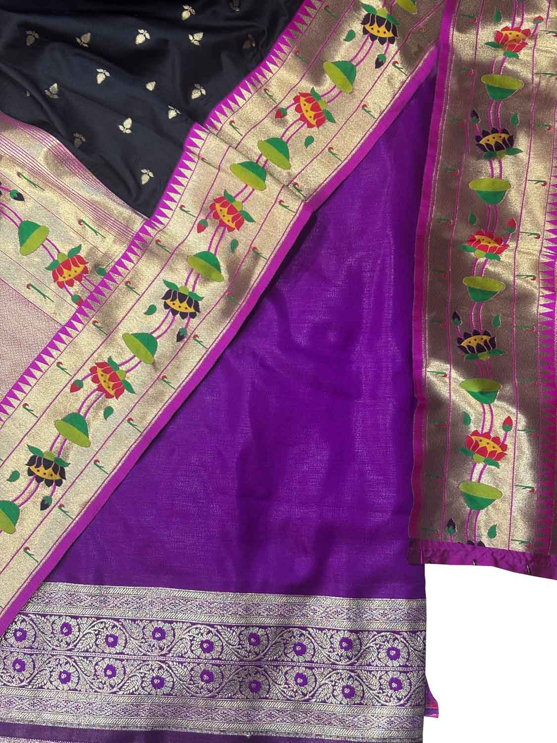 Purple Banarasi Suit With Black Paithani Silk Dupatta - Luxurion World