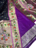 Purple Banarasi Suit With Black Paithani Silk Dupatta - Luxurion World