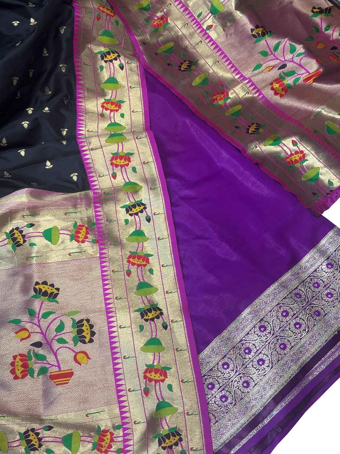 Purple Banarasi Suit With Black Paithani Silk Dupatta - Luxurion World