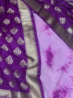 Purple Banarasi Silk Dupatta with Trendy Cotton Silk Tie & Dye Fabric - Luxurion World