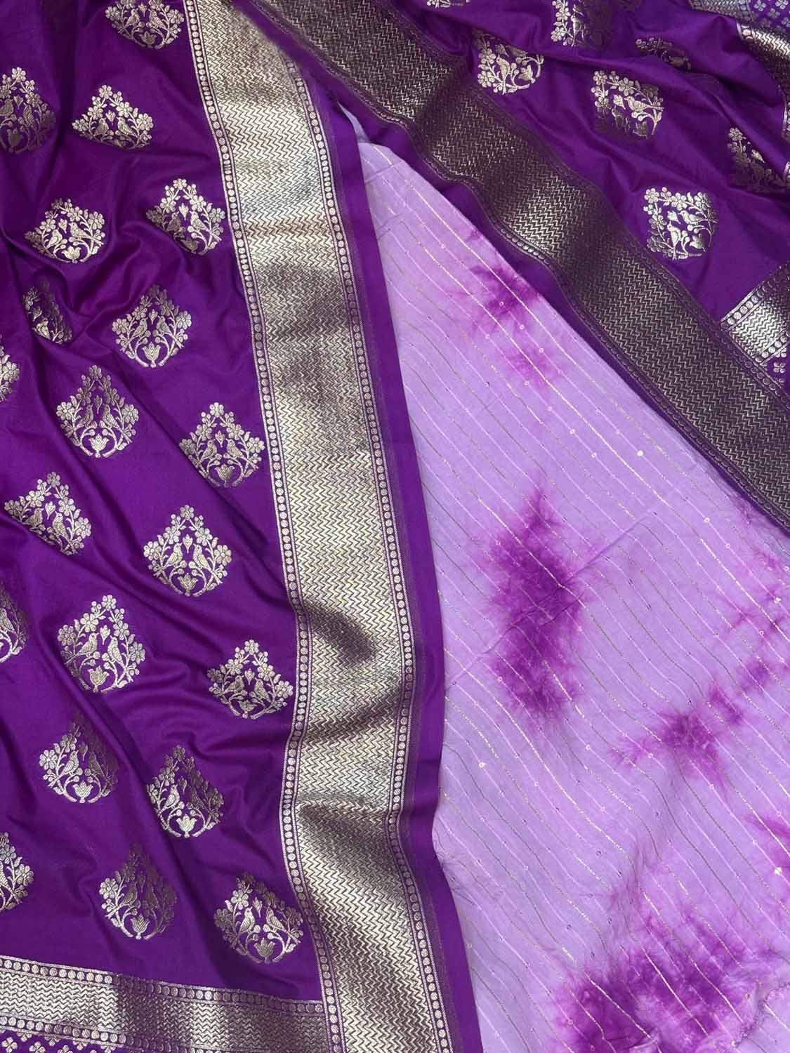 Purple Banarasi Silk Dupatta with Trendy Cotton Silk Tie & Dye Fabric - Luxurion World