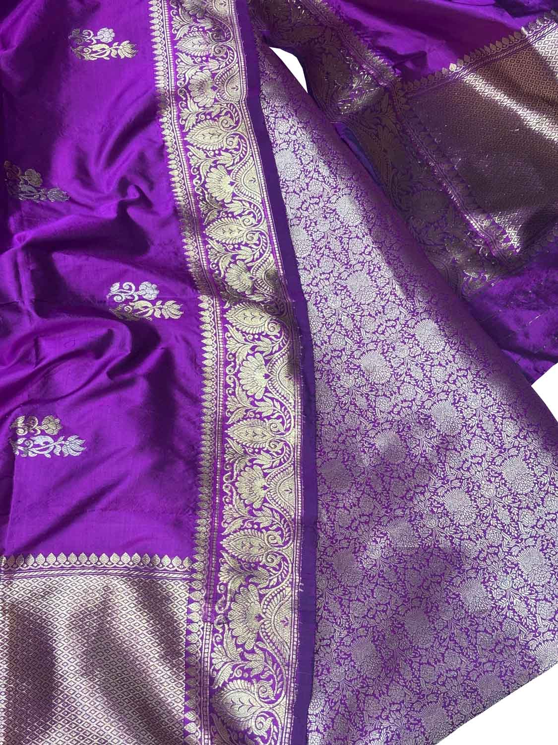 Purple Pure Silk Banarasi Three piece Unstitched Suit With Katan Silk Dupatta - Luxurion World