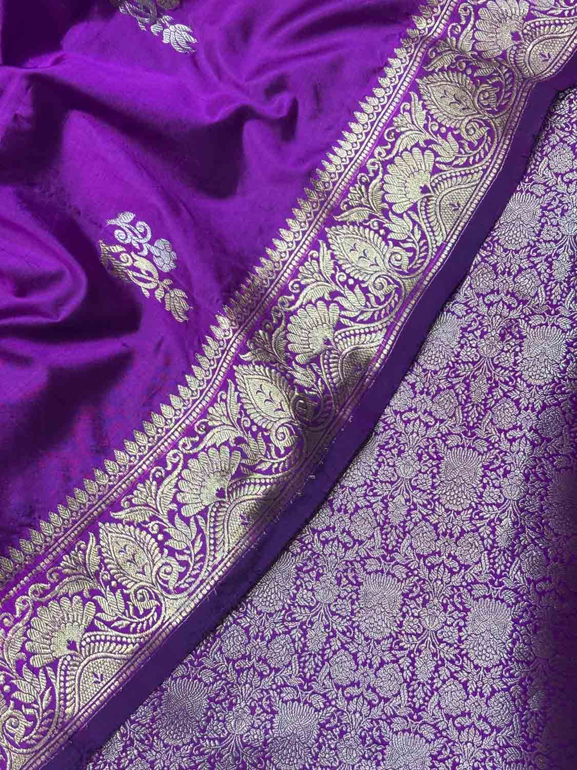 Purple Pure Silk Banarasi Three piece Unstitched Suit With Katan Silk Dupatta - Luxurion World