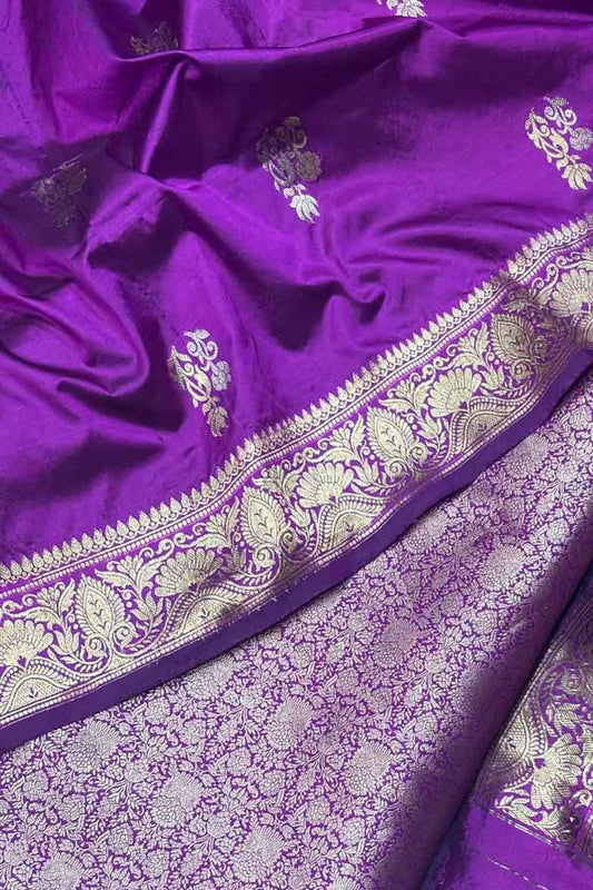Purple Pure Silk Banarasi Three piece Unstitched Suit With Katan Silk Dupatta