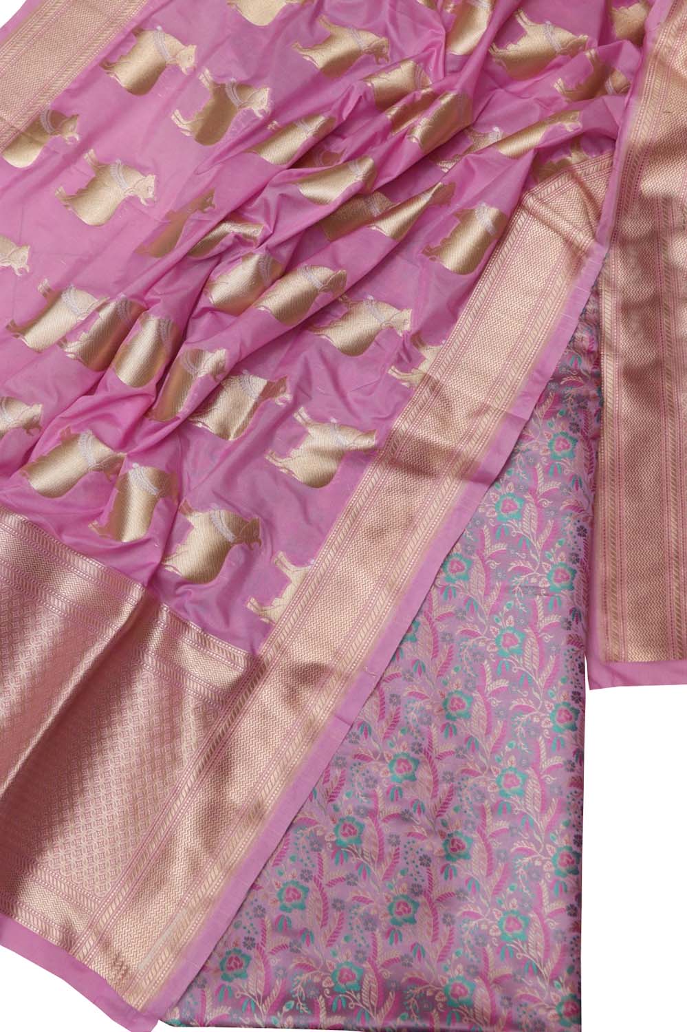 Pink Banarasi Weaved Silk Suit Set - Luxurion World