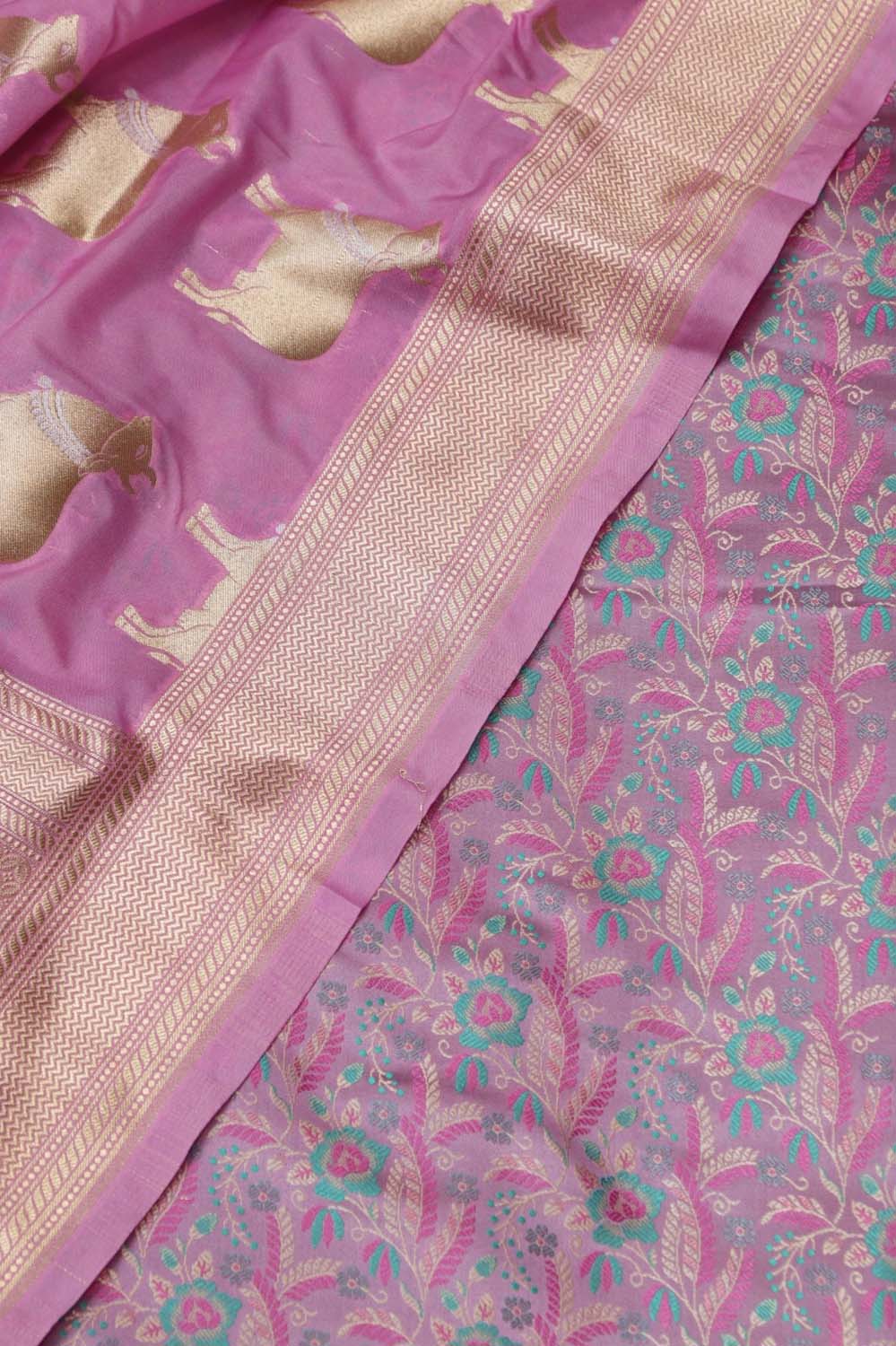 Pink Banarasi Weaved Silk Suit Set - Luxurion World