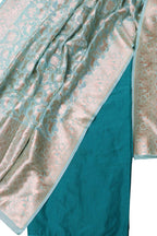 Blue Banarasi Plain Silk Suit with Banarsi Sikargha Dupatta-Set 3 Piece - Luxurion World