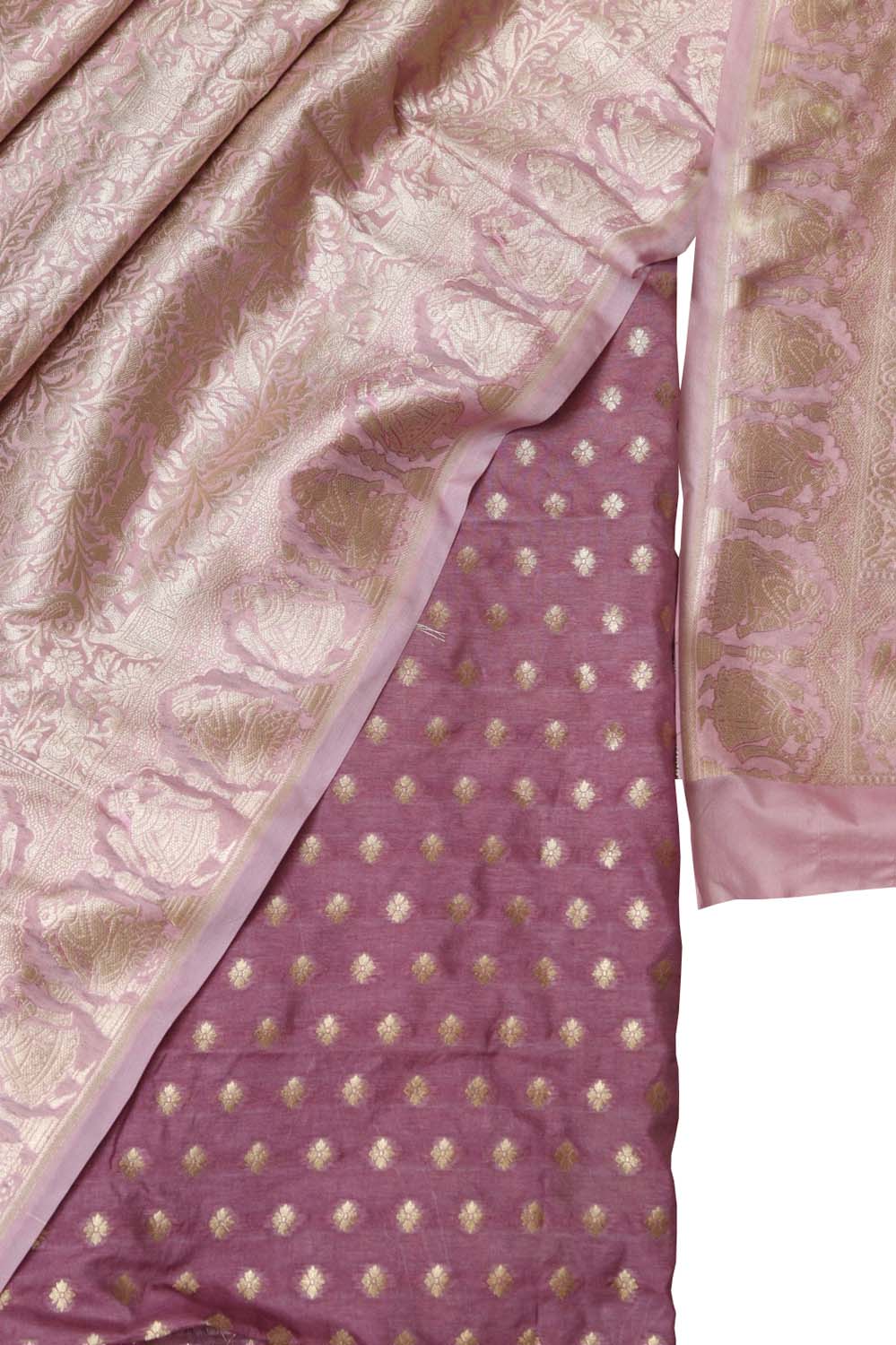 Onion Pink Banarasi Silk Suit with Sikhargha Dupatta Set 3 Piece - Luxurion World