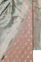 Pink Banarasi Silk Suit with Blue Pure Katan Banarasi Silk Dupatta Set 3 Piece - Luxurion World