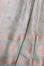 Pink Banarasi Silk Suit with Blue Pure Katan Banarasi Silk Dupatta Set 3 Piece - Luxurion World
