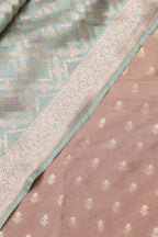 Pink Banarasi Silk Suit with Blue Pure Katan Banarasi Silk Dupatta Set 3 Piece - Luxurion World