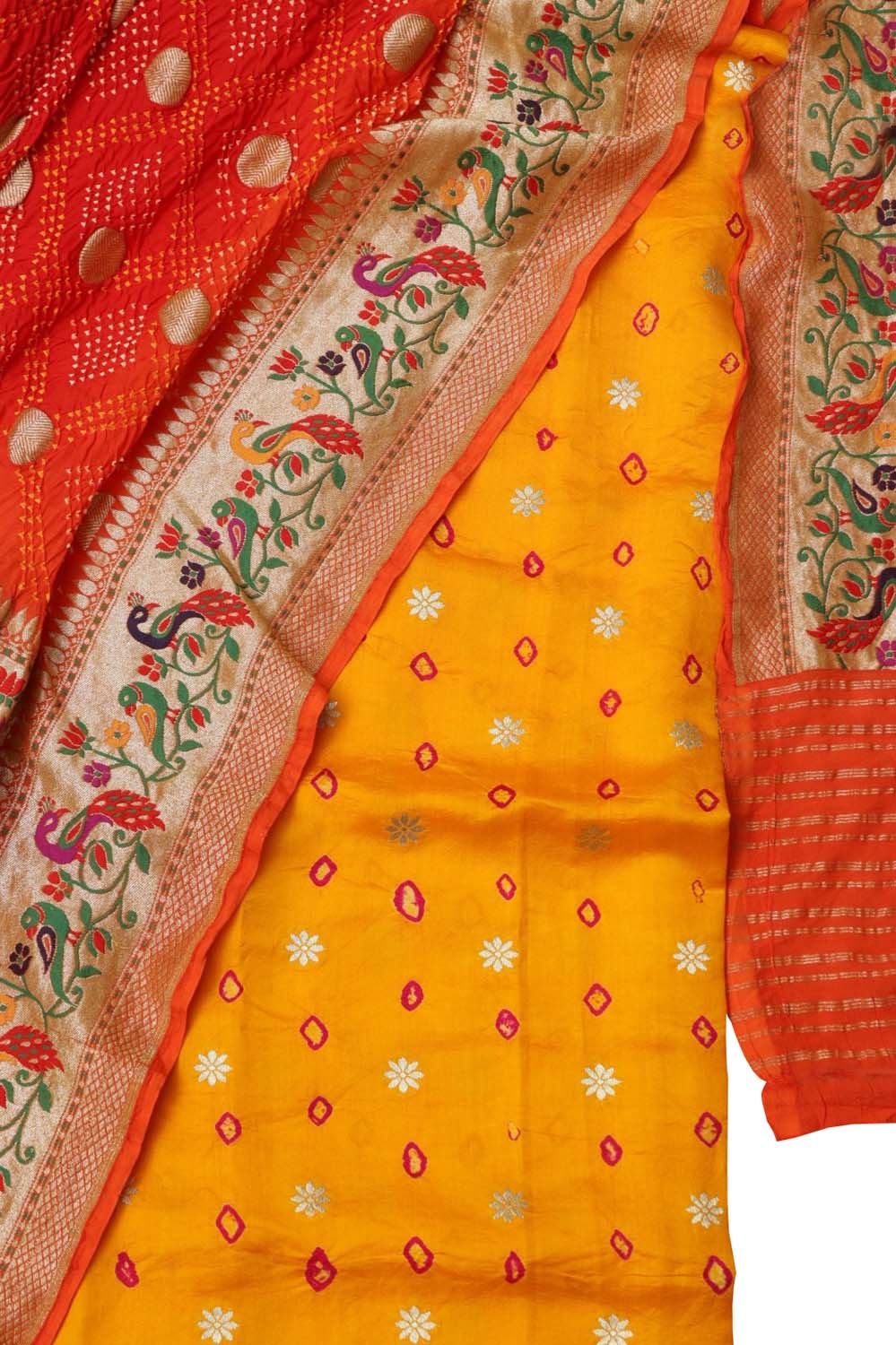 Yellow Banarasi Bandhani Chiniya Silk Suit with Pure Georgette Banarasi Bandhani Dupatta Set 3 Piece - Luxurion World